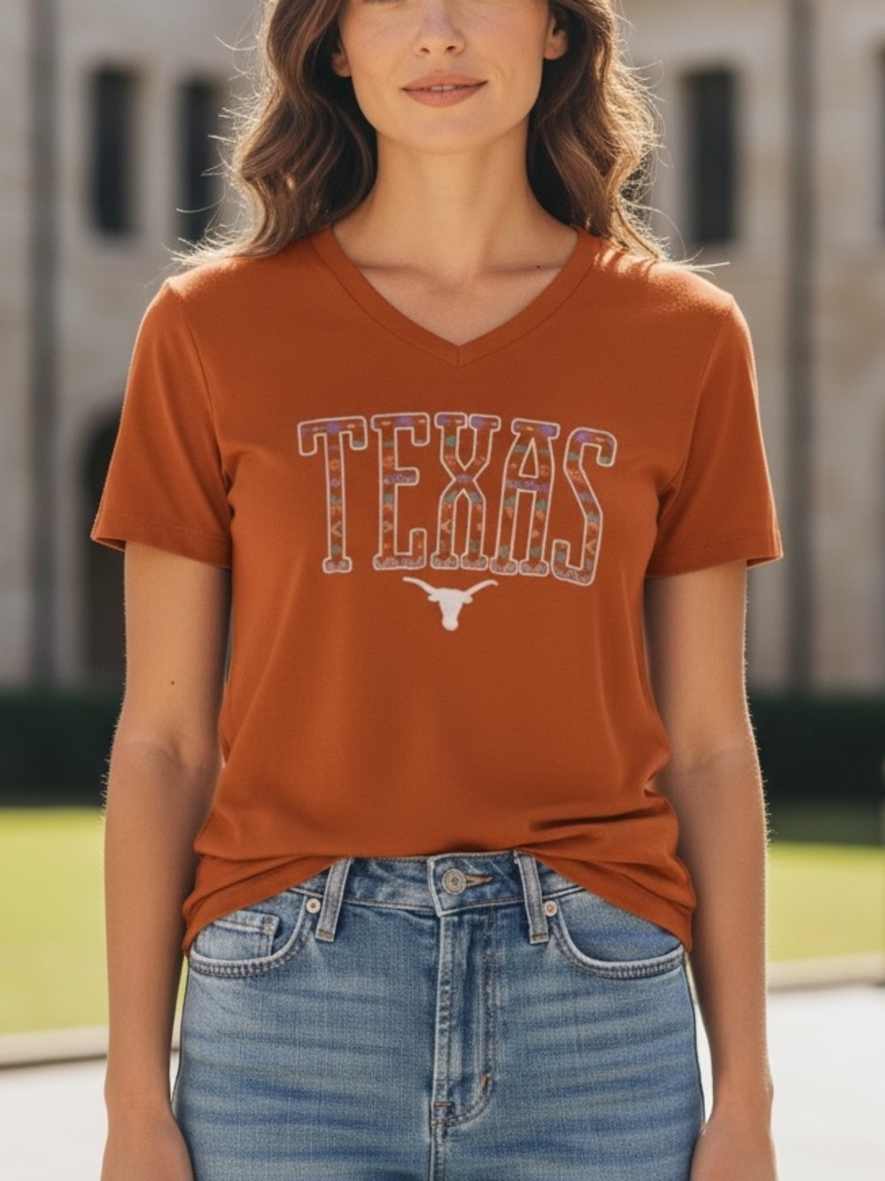 Longhorn Apparel Graphic V Neck Shirt Orange M
